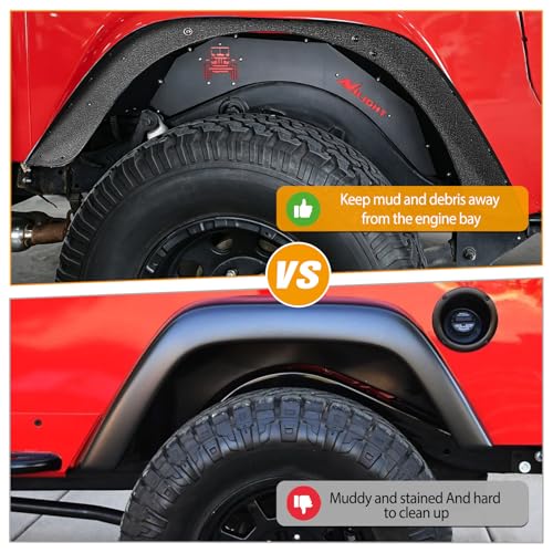 Image of Nilight TJ Rear Inner Fender Liners Fit for 1997 1998 1999 2000 2001 2002 2003 2004 2005 2006 Jeep Wrangler TJ & LJ 2PCS Offroad Powder Coated Steel Splash Mud Guard Wheel Well Liner Covers