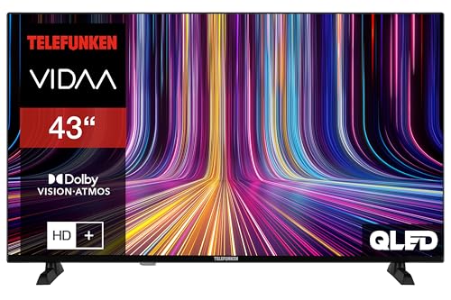 TELEFUNKEN QLED Fernseher 43 Zoll Smart TV VIDAA QU43VP750S 4K Fernseher UHD, HDR TV mit Dolby Vision, Dolby Atmos, Triple-Tuner und 6 Monate HD+ inkl., LED TV schwarz