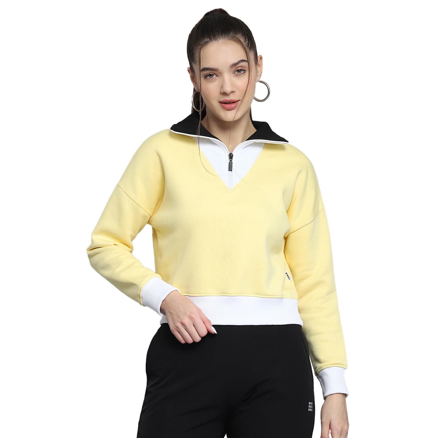 rock.it from house of Monte Carlo Solid Yellow Collar Neck Full Sleeves Sweatshirt for Womens-picture-10