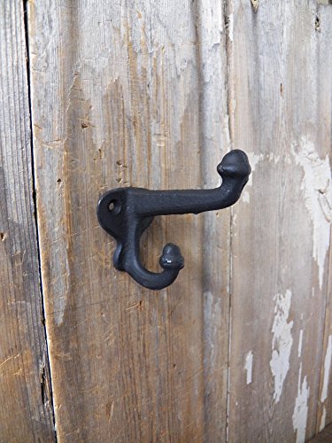 Lot Set of 6 Vintage-style Double Acorn BLACK School Farm CAST IRON Coat Hat HOOKS