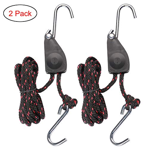 Electrely Seilratsche Kayak Kanu Boot Riemenscheibe Seil Lock Bogen Heck Tie Strap Verstellbare Seil Kleiderbügel Seil Ratsche Rope Ratchet mit Haken für Pflanzenlampe(1/4-Zoll, 10FT)