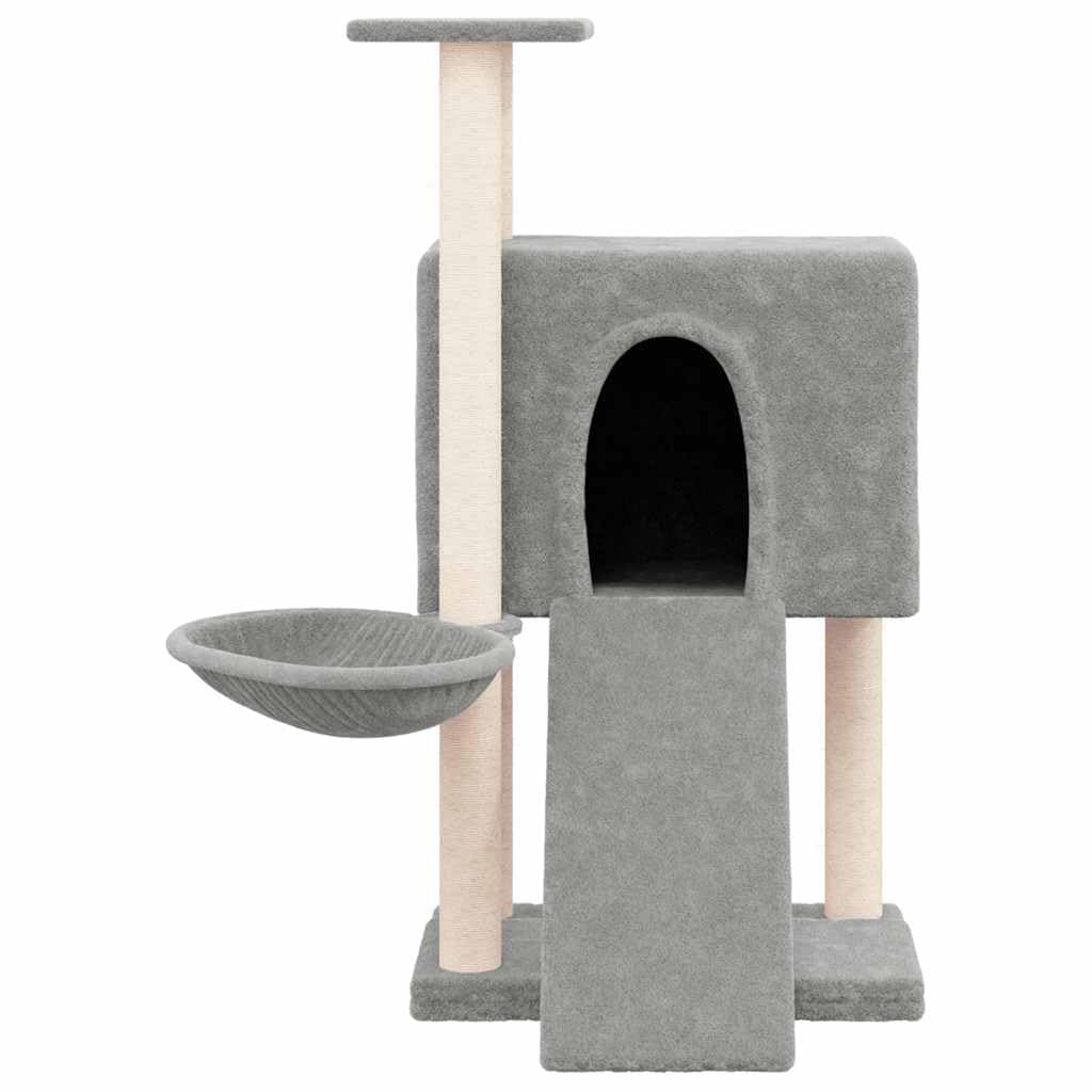 Kratzbaum 96 cm hoch mit Sisal-Kratzsäulen, Hängematte und Höhle, Stabiler Kletterbaum für Katzen, Alles-in-einem Katzenmöbel mit Leiter und Plattform, Hellgrau
