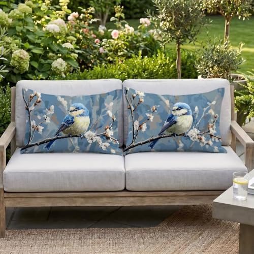 Housse de coussin extérieur imperméable déperlante double face motif oiseau - 4
