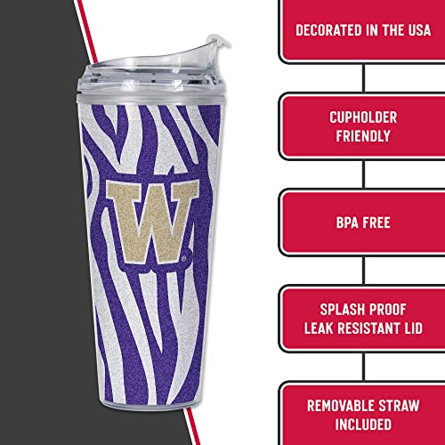 Image of Rico Industries NCAA Glitter 24oz Acrylic Glitter Tumbler with Hinged Lid, Officially Licensed Double Wall Tumbler with Straw