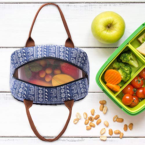 LOKASS Lunch Bag Cooler Bag Women Tote Bag Insulated Lunch Box Water-resistant Thermal Lunch Bag Soft Liner Lunch Bags for women /Picnic/Boating/Beach/Fishing/Work (Blue+Elephant )