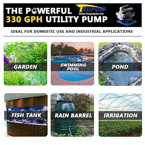 Image of TRUPOW Water Transfer Pump, 110v Utility Pump, 1 /10HP 330GPH Portable Electric Sump Transfer Water Pump with Water Hose Kit For Water Removal