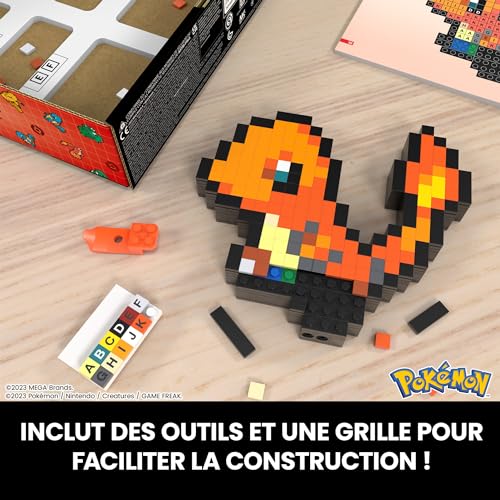 Mega Pokémon Coffret Construction Salamèche, Figurine Articulée, Style Rétro Pixélisé, 15 Cm, Décoration Murale Ou Table, 349 Pièces, À Collectionner, Jouet Enfant, A Partir De 7 Ans, HTH76