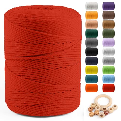 Image of ZUEXT Macrame Cord, Red, 4mm x 547yds Cotton String Macrame Yarn