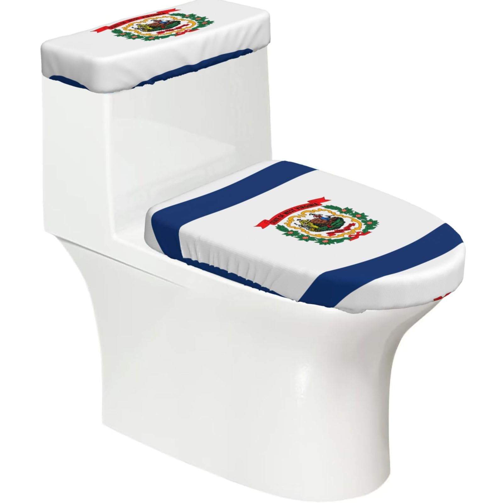 West Virginia State Flag Printed Toilet Tank and Lid Cover Set of 2 for Most Bathrooms, Fits Elongated Round Toilets