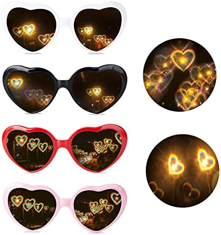 AWAVM 4 Pieces Heart Glasses Effect, 3D Heart Glasses, Diffraction Glasses, Funny Glasses for Carnival, Music Festivals, Party, Bar, Fireworks, Music, Outdoors, Party, Bar, Night Club,15x3.5