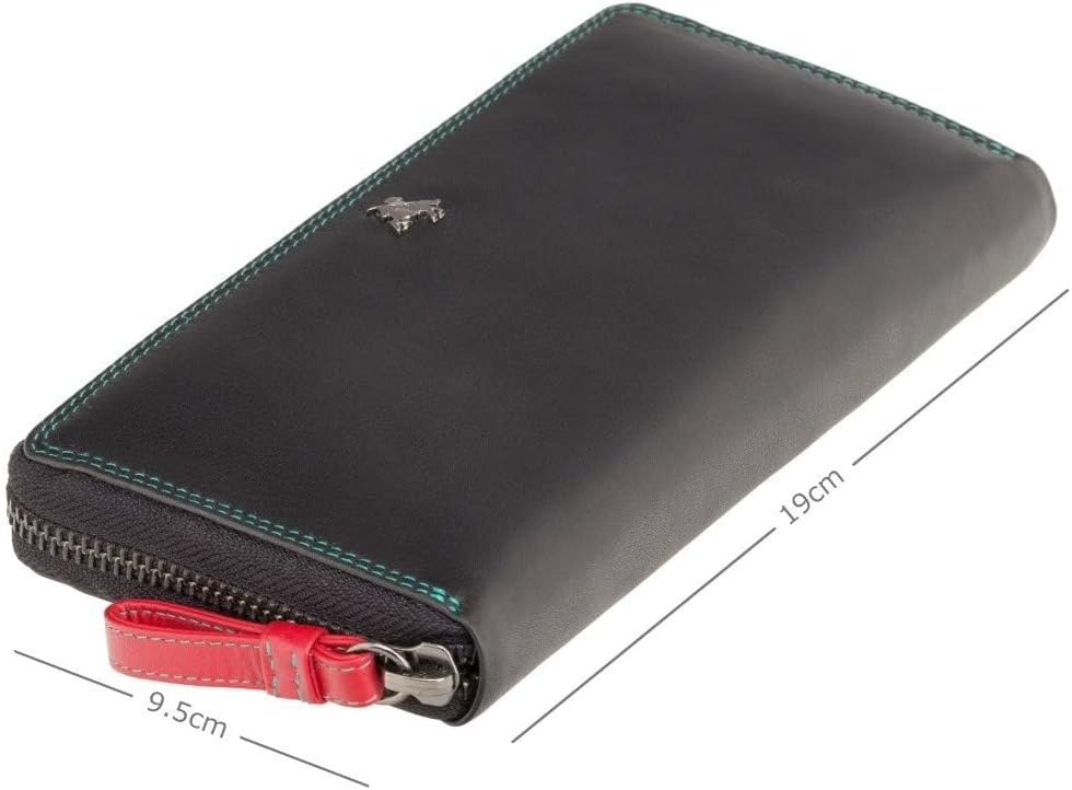 Visconti Large Continental Zip Around Purse in Red Or Black Multi SP79 (Black)