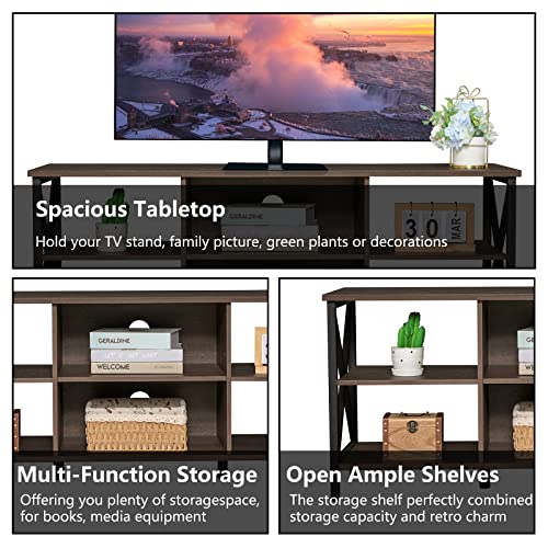 Weenfon Tv Stand For 55 Inch Tv, 47 Inch Tv Stand With Shelves, Industrial Tv Console Table For Living Room, Modern Tv Table With Metal Frame, Dark Brown #TOP2