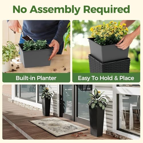 Set of 2 Planters for Outdoor Plants, Two 24'' Tall Decorative Pots with 4 Drainage Holes, Indoor/Outdoor Planters for Front Porch, Patio, Backyard, Home Garden with Tray by IDEALHOUSE - Image 4