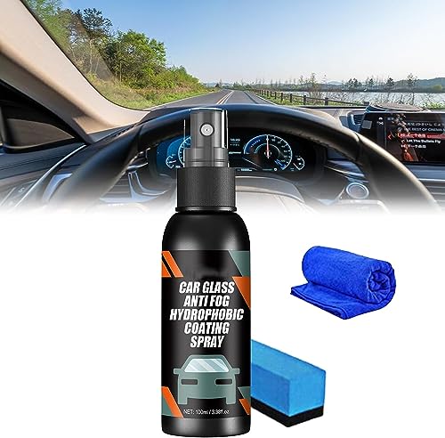 Spray de pare-brise de voiture - Agent antibuée hydrofuge - Revêtement hydrophobe pour verre de voiture - Agent de retrait de film d'huile de verre - Agent anti-buée et imperméable - 100 ml (1 pièce)