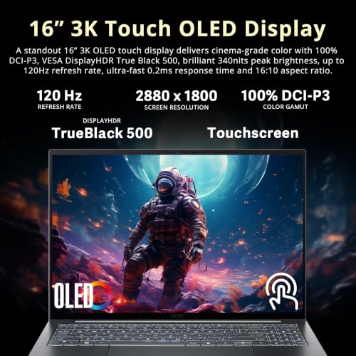 Image of Hotface Customized Laptop, Created Using Acer Swift 16 AI 16 inch 3K OLED Touchscreen Laptop, Intel Core Ultra X7 358H, 16GB RAM, 512GB /1TB /2TB SSD, Intel Arc B390, Backlit Keyboard, Win 11 Pro, Gray