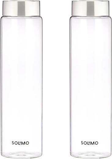 Amazon Brand - Solimo Borosilicate Glass Fridge Bottle with Leak Proof Sporty Stainless Steel Cap | 1000 ml | Pack of 2