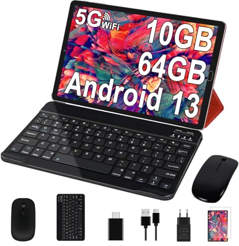 GOODTEL Tablette Android 64Go ROM +2 to TF Tablet 10 Pouces | 5G + 2.4G WiFi | GPS| Bluetooth 5.0 | 8MP + 5MP | Type C, OTG,Tablette Tactile avec étui,...