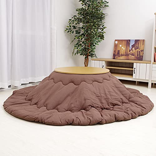 先染め刺子織 こたつ布団 円形205cm円形 ブラウン