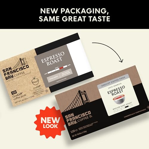 Image of San Francisco Bay K-Cup Coffee Pods, Espresso Roast (120 ct), Medium-Dark Roast, Commercially Compostable Single-Serve Coffee Pods