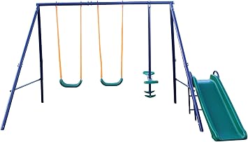 Swing Set for Backyard Outdoor Heavy Duty A-Frame Metal Playset for Kids Toddlers