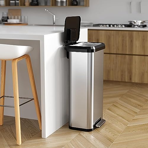 Image of iTouchless SoftStep EXP 20 Gallon Step Pedal Trash Can with AbsorbX Odor Filter, Stainless Steel with Dent-Proof Plastic Lid, 75 Liter Garbage Kitchen Bin for Home, Office, Business, Store