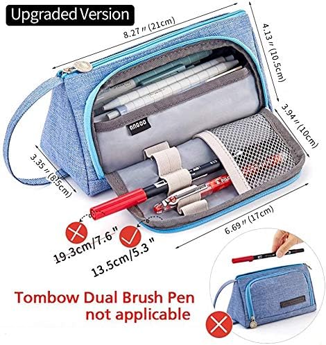 EASTHILL Large Capacity Colored Linen Storage Pouch Marker Pen Pencil Case Stationery Bag Holder For Middle High School Office College Student Boy Adult Teen Simple Gift Light Blue
