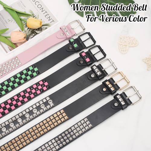 Image of Studded Belt, Metal Punk Rock Rivet Belt with Bright Pyramid Studded for Women Men