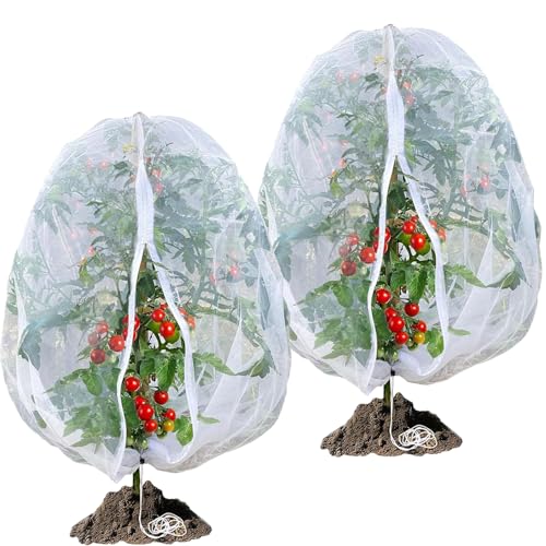 CUVZORA 2 redes de protección para plantas, con cremallera y cordón, red de protección contra insectos y pájaros para árboles frutales, verduras y flores, red de jardín reutilizable, resistente al