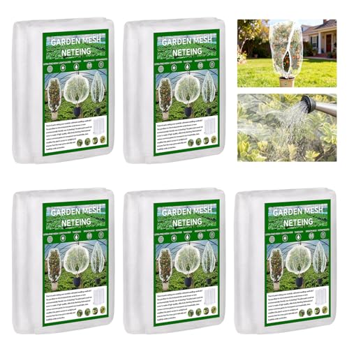 5 Pack Heavy Duty Garden Net Covers with Zipper & Drawstring Reusable Fruit & Vegetable Protection Mesh for Plants Bushes Trees - Bird Pest Barrier (80X100cm)