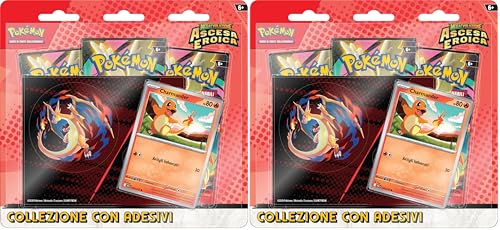 Pokémon: collezione con adesivi (Charmander) dell’espansione Scarlatto e Violetto - Ascesa Eroica del GCC Pokémon (una carta promozionale olografica e tre buste di espansione), Edizione in Italiano