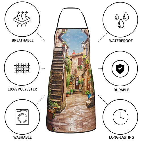 Zimbro Mediterranean Street With Houses Adjustable Bib Apron, Waterproof And Grease Proof, Kitchen Apron For Women And Men. #TOP7
