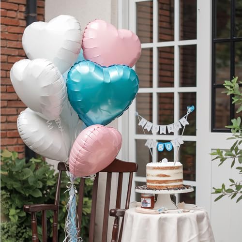 Pink Blue Heart Balloons, 18 Inch Nude White Blue Heart Shape Balloon, 12PCS Pink Cream White Helium Foil Heart Balloon for Birthday Baby Shower Engagement Wedding Anniversary Party Decoration — view 5