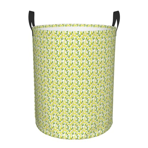Cesta redonda para la colada con estampado de limones frescos, color amarillo