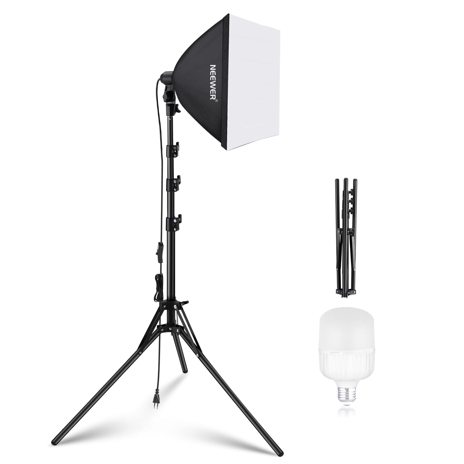 NEEWER Kit di Illuminazione Softbox 40x40cm con Lampadina LED 35W Presa E27 (Spina EU) Certificato CE&UKCA 5700K CRI93+, Cavalletto 180cm per Fotografia Illuminazione Registrazione Video TikTok, SF40
