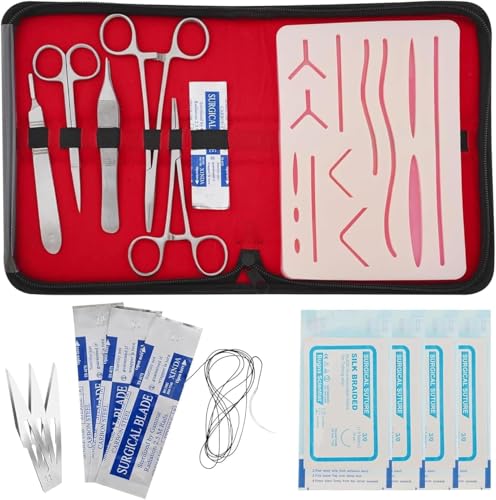 AmerÒ Complete Suture Practice Kit – Durable Suturing Pad with Pre-Cut Wounds, Tools & Suture Threads – Perfect for Students, Trainees & Skill Practice