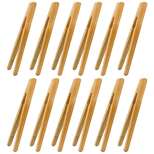 12pcs Bamboo Toast Tongs (7 Inch Reusable)