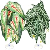 QUOZUO 2 Pack Reptilienpflanzen für Terrarium, künstliche Blätter Lebensraum Dekorationen mit Saugnäpfen, Terrarium hängende Reben Pflanzen für Bartagamen, Eidechsen, Schlange Geckos Frösche