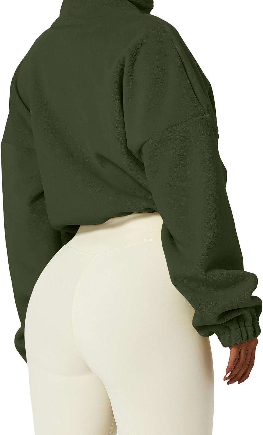 QINSEN Women's Full Zip Fleece Short Jacket Warm Winter Long Sleeve Stand Collar Sherpa Crop Coat - Image 2