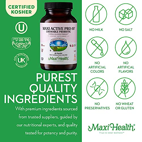 Maxi Health Active Pro-10 - Chewable Probiotic - Healthy Digestive Flora - 60 Chewies - Kosher #TOP3