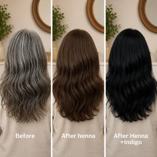Image of Natural & Pure Indigo Powder for Grey hair (ZERO CHEMICAL), 312 gm Large Pack, Organic Indigo Powder for hair Black. NO PPD, NO AMMONIA. Microfine & Triple Filtered, with Gloves & Cap, Avuri Akulu, Indigofera Tinctoria