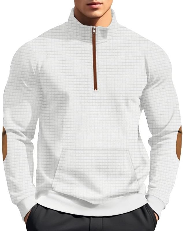 Men's Waffle Sweatshirt - Autumn Winter Quarter Zip Loose Fit Pullover for Vacation Daily Life - Image 2