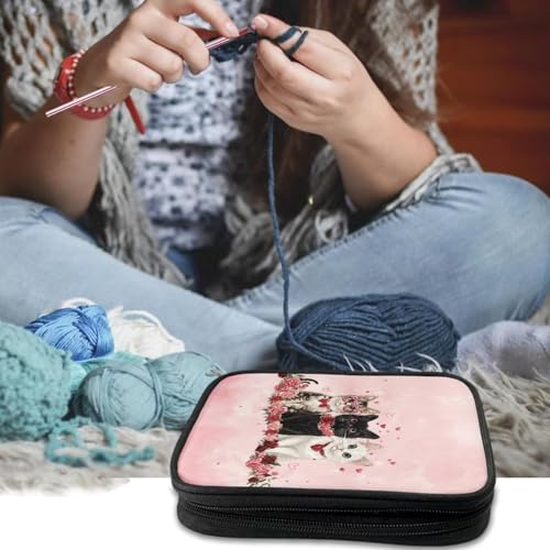 Image of Vanideaoty Kitten Crochet Hook Case Lightweight Rose Crochet Organizers and Storage Soft for Travel Outdoors Home Valentines Day Gifts Easy to Carry