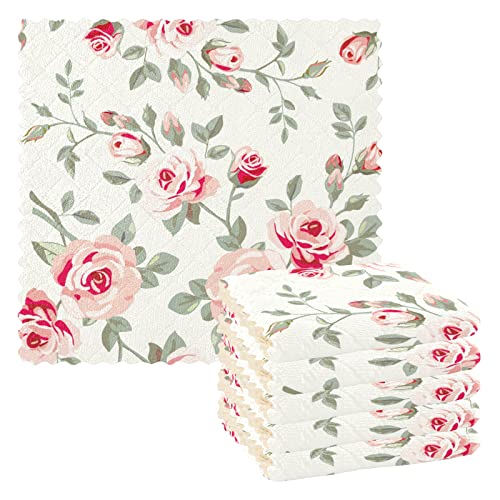 キッチンクロス ぞうきん 台拭き ふきん 雑巾 布巾 キッチンタオル 吸水 薔薇 ばら 花柄 はながら 人気 おしゃれ 6枚セット