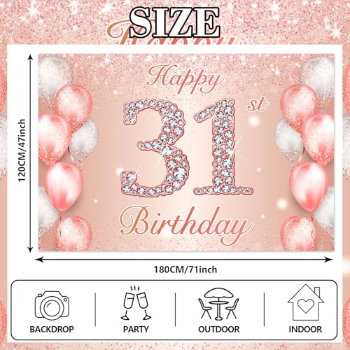 Image of Happy 31st Birthday Rose Gold Banner Cheers to 31 Years Old Backdrop Confetti Balloons Theme Decor for Women 31 Years Old Pink Birthday Party Decorations Bday Supplies Background Favors Gift Glitter