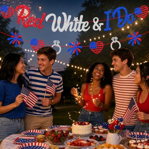 Image of 4th of July Theme Red White & I Do Banner | Independence Day Patriotic Party Decorations USA National Day Bachelorette Bridal Shower Engagement Wedding Party Supplies