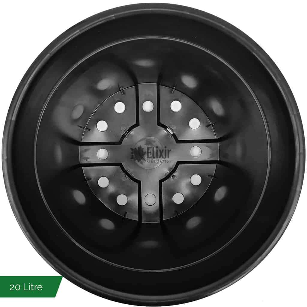 Elixir Gardens Round Black Recycled Plastic Garden Plant/Shrub/Flower Pots with Reinforced Rim | Various sizes (1 to 60 litres) & various quantities available (from 2 to 1000) 20L x 2 - 3