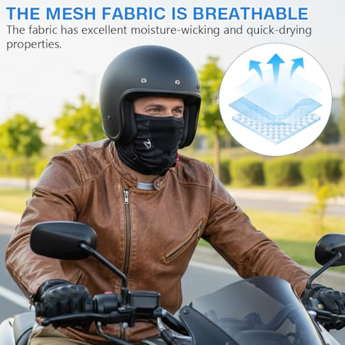 Image of PROBEROS Sun Protection Face Mask for Bikers, Ice Silk UV Protection UPF 50+ Riding Face Mask Neck Cover, Ventilated Extended Face Cover with Ear Loops for Bike Riding, All Outdoor Sports-Black