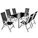 TecTake 800355 Aluminium 6+1 Sitzgarnitur Set, 6 Klappstühle & 1 Tisch mit Glasplatten - Diverse Farben (Silbergrau | Nr. 402167)
