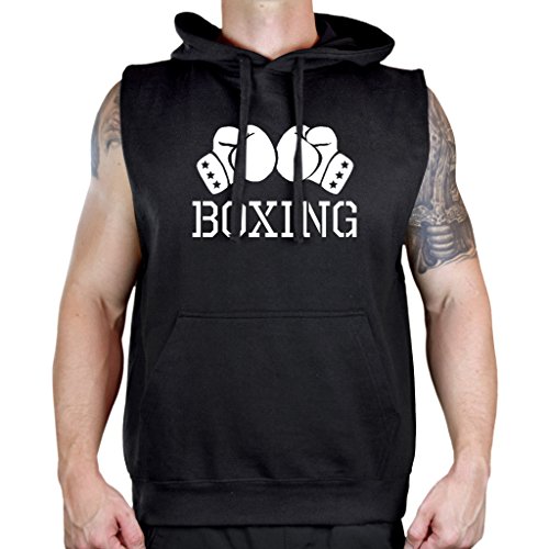 Interstate Apparel Men s Boxing Gloves V434 Sleeveless Vest Hoodie Medium Black