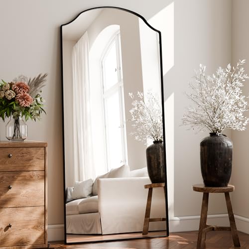 Image of BEAUTYPEAK 71 inchx32 inch Full Length Mirror with Unique Arched Design | Full Body Mirrors, Floor Mirror with Aluminum Alloy Frame, Standing Hanging or Leaning for Bedroom and Living Room, Black